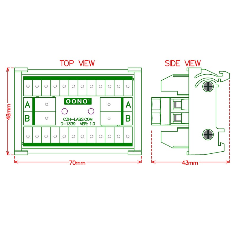 OONO DIN Rail Mount 30A/300V 2x12 Position Screw Terminal Block Distribution Module. - Image 4